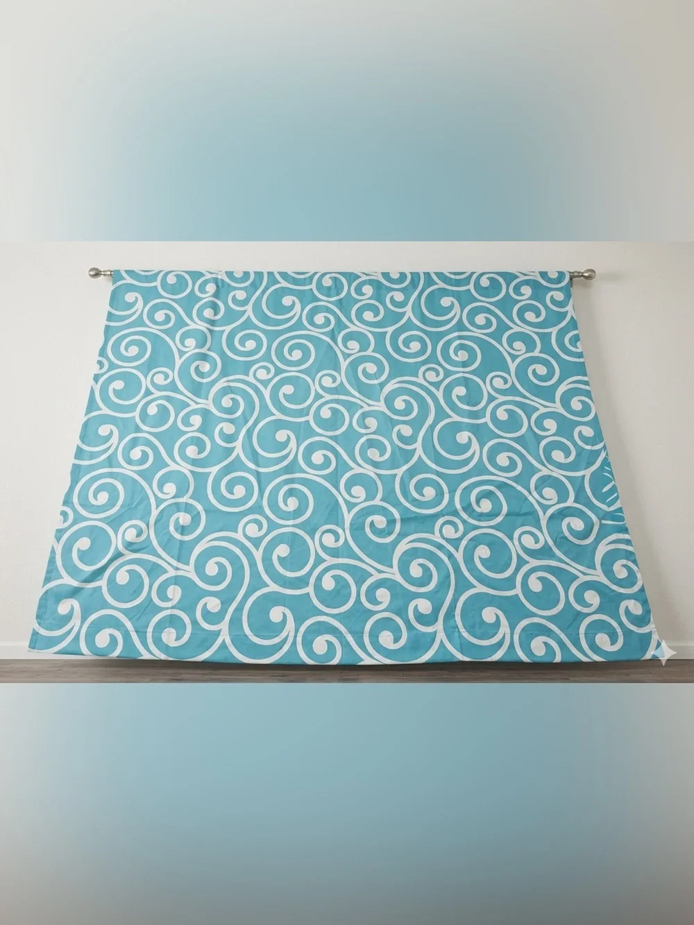 Handmade Teal & White Swirl Window Curtains - Set of 2 (81